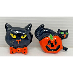 Vintage Halloween PUMPKIN CAT Clip On Earrings Jack-o-lantern Orange 1"